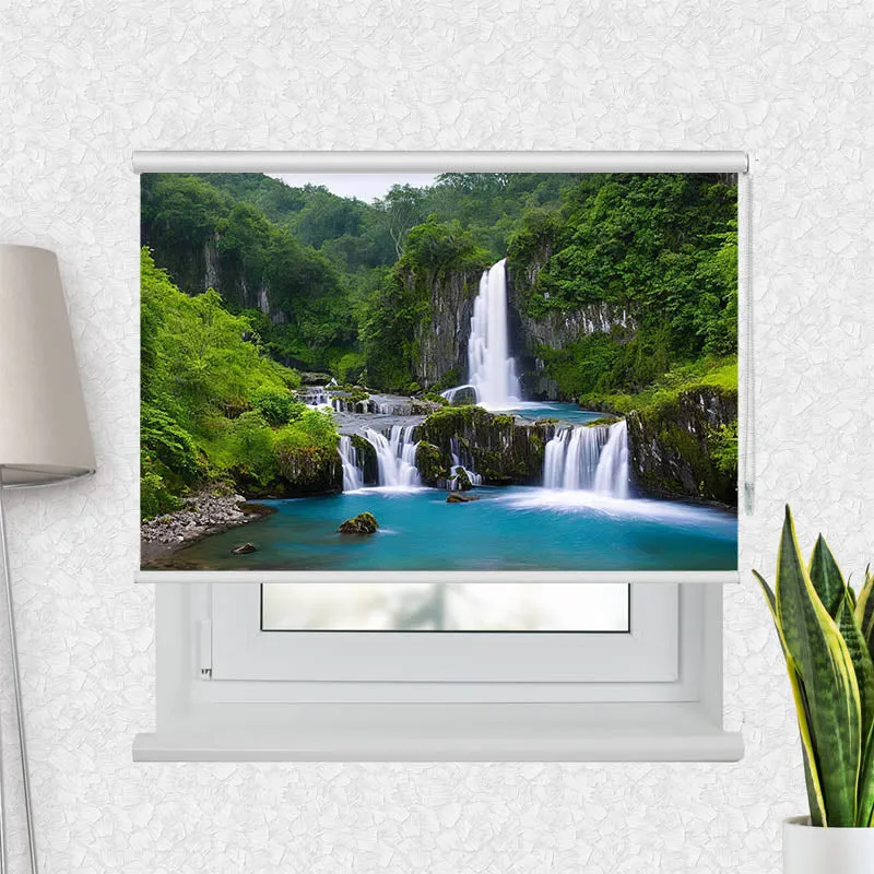Motivrollo 'Wasserfall im Wald' | Bis B 430 x H 440 cm