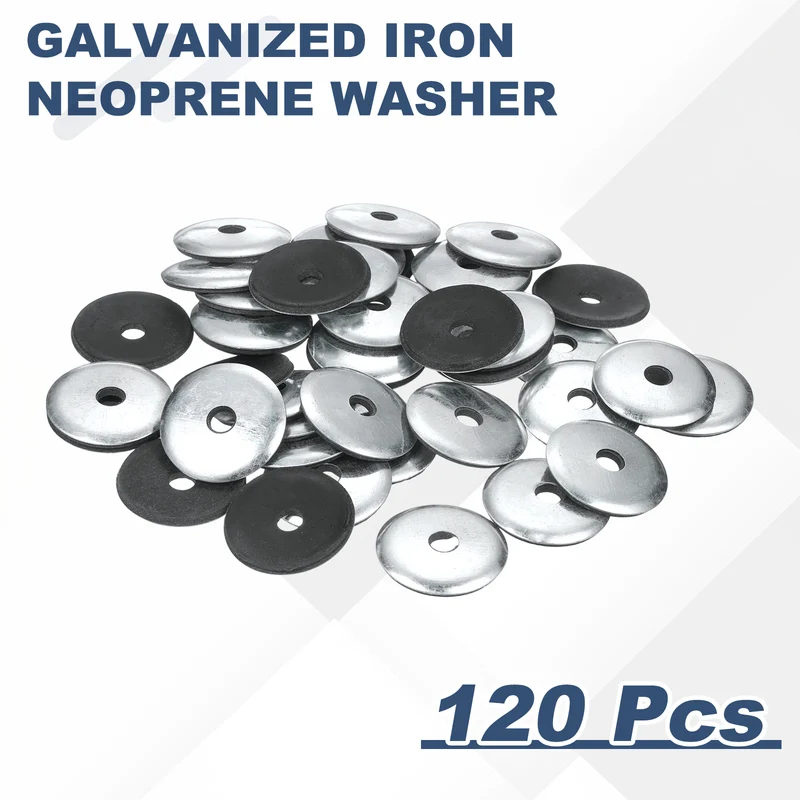 120Pcs Neoprene Washer 1/4"x1-3/16" Galvanized Iron EPDM Bonded Sealing Gasket