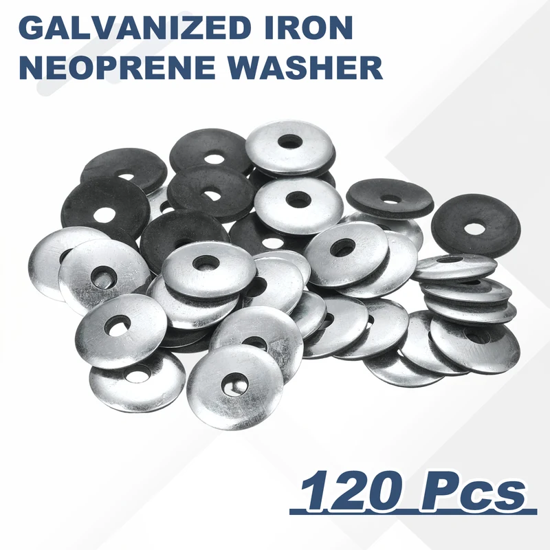 120Pcs Neoprene Washer, 1/4"x31/32" Galvanized Iron EPDM Bonded Sealing Gasket