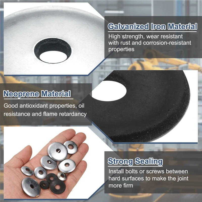 120Pcs Neoprene Washer, 1/4"x31/32" Galvanized Iron EPDM Bonded Sealing Gasket