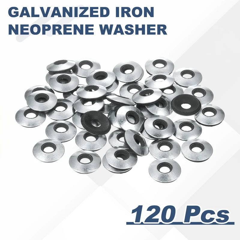 120Pcs Neoprene Washer, 1/4"x5/8" Galvanized Iron EPDM Bonded Sealing Gasket