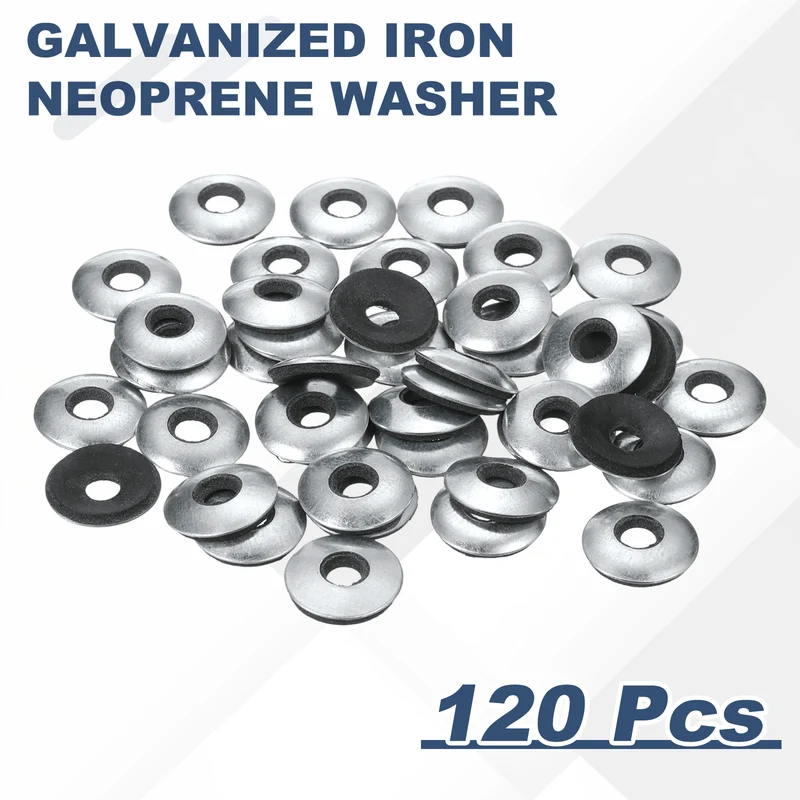 120Pcs Neoprene Washer, 7/32"x5/8" Galvanized Iron EPDM Bonded Sealing Gasket