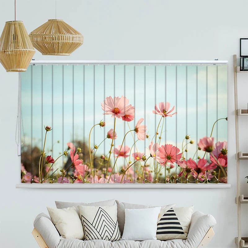 Lamellenvorhang Motiv "Kosmeen Blumenwiese Rosa Blumen"
