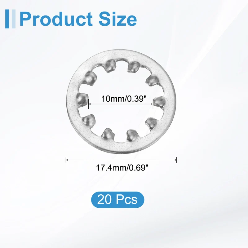 20Pcs 3/8" 304 Stainless Steel Internal Tooth Lock Washer
