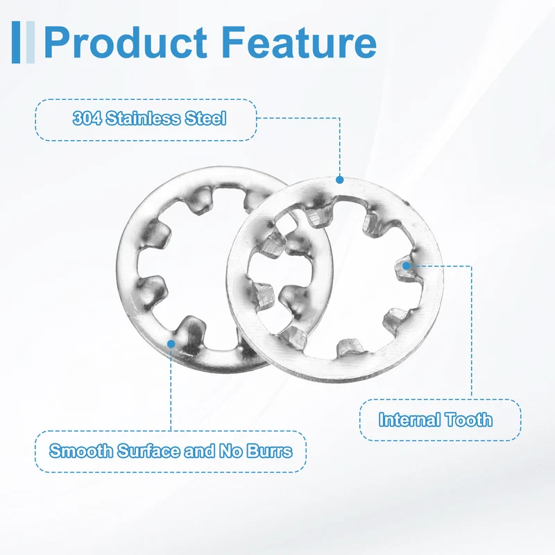 50Pack 1/4" 304 Stainless Steel Internal Tooth Lock Washer