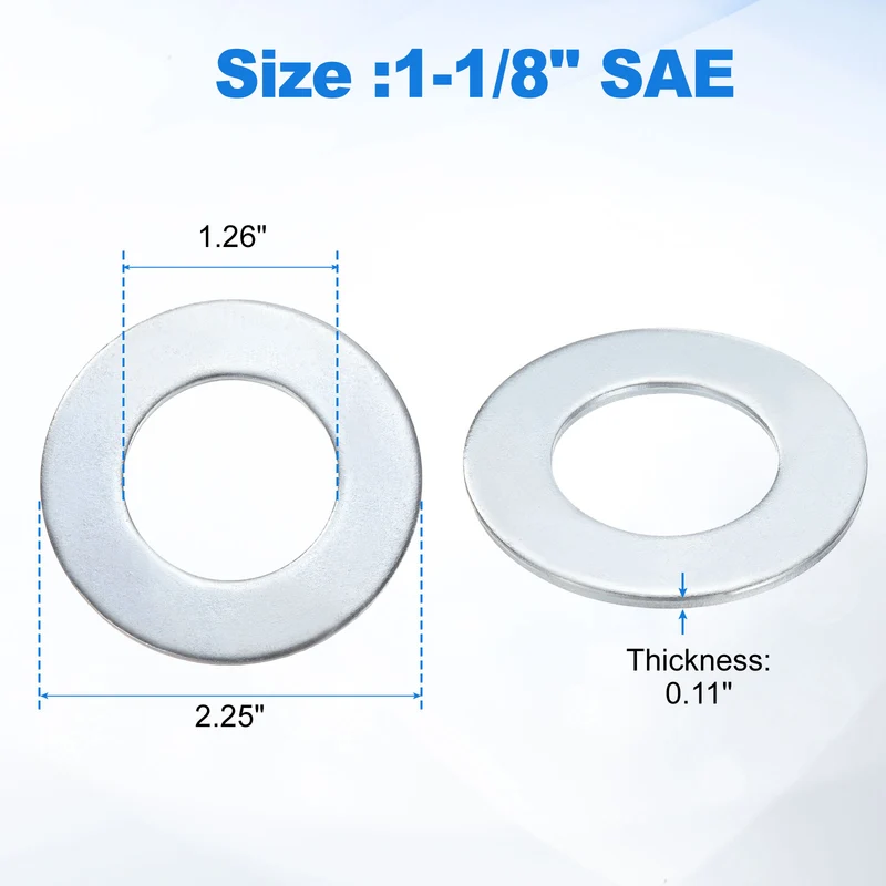 5Pcs 1-1/8" Carbon Steel SAE Flat Washers 1.26" x 2.25" x 0.11" Silver Tone