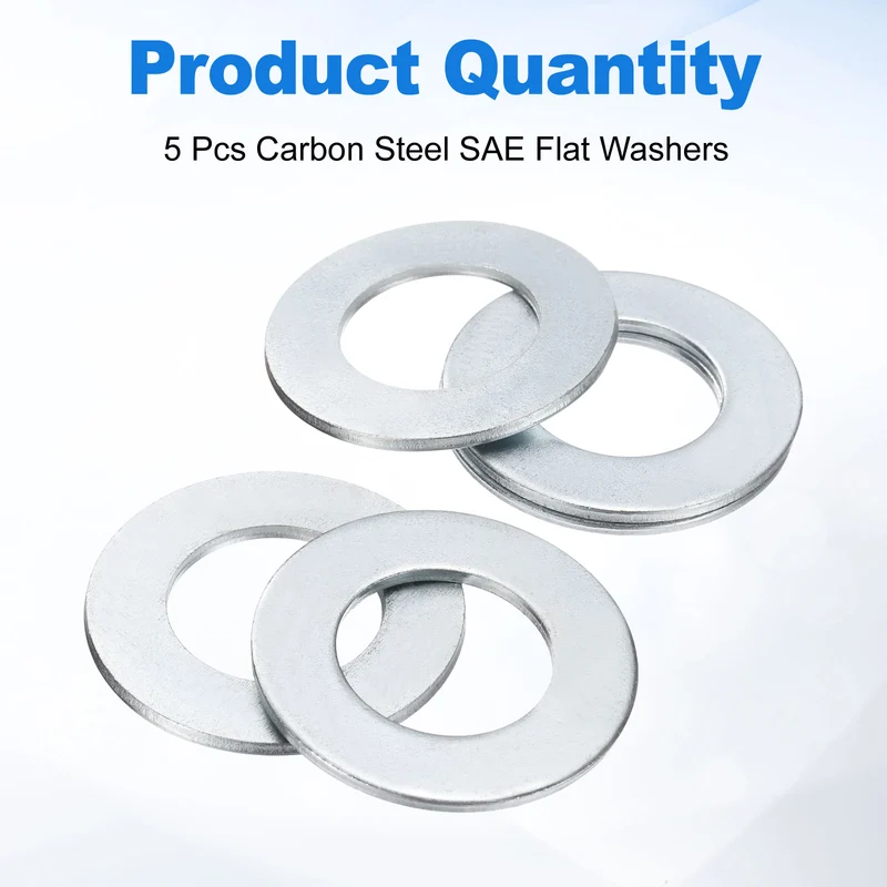 5Pcs 1-1/8" Carbon Steel SAE Flat Washers 1.26" x 2.25" x 0.11" Silver Tone