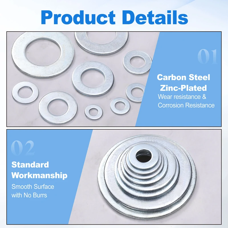 5Pcs 1-1/8" Carbon Steel SAE Flat Washers 1.26" x 2.25" x 0.11" Silver Tone