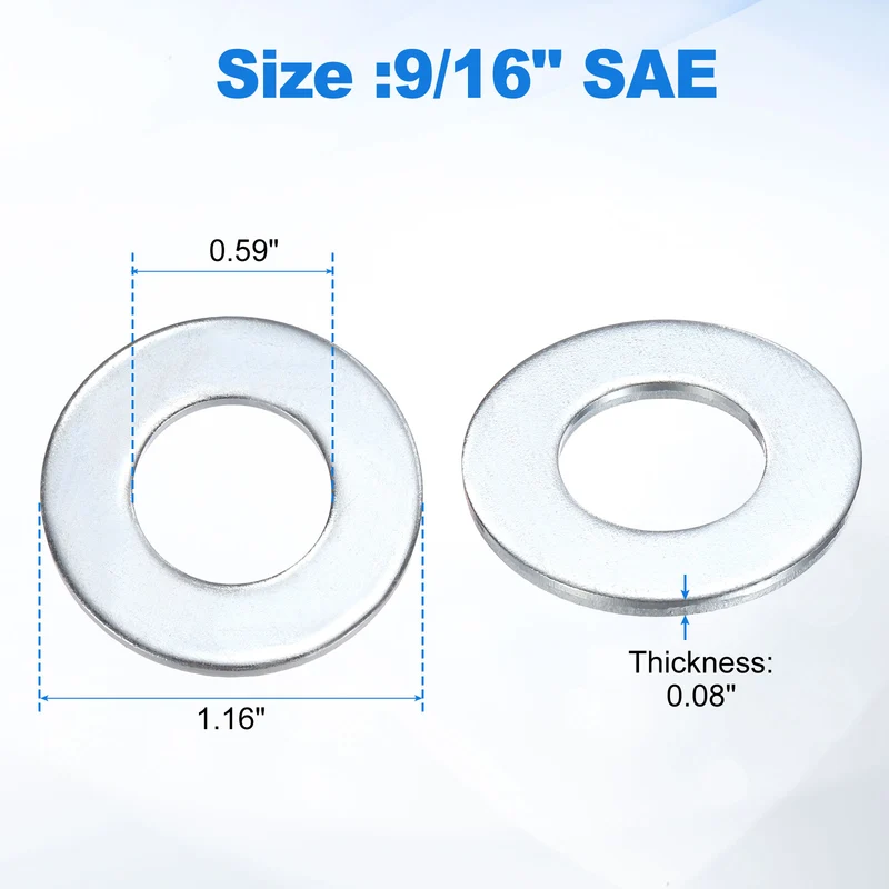 15Pcs 9/16" Carbon Steel SAE Flat Washers, 0.59" x 1.16" x 0.08", Silver Tone