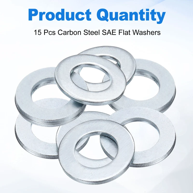 15Pcs 3/4" Carbon Steel SAE Flat Washers 0.83" x 1.48" x 0.11" Silver Tone
