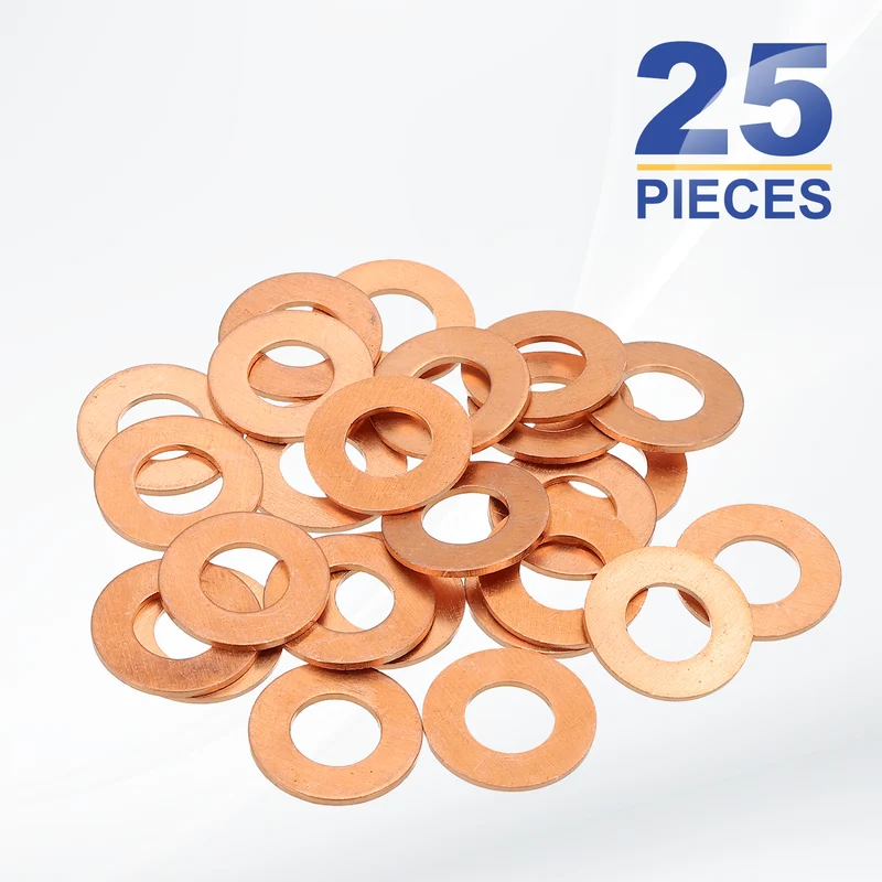 M8x16x1mm Flat Washers, 25PCS Copper Automotive Drain Plug Gaskets, Purple