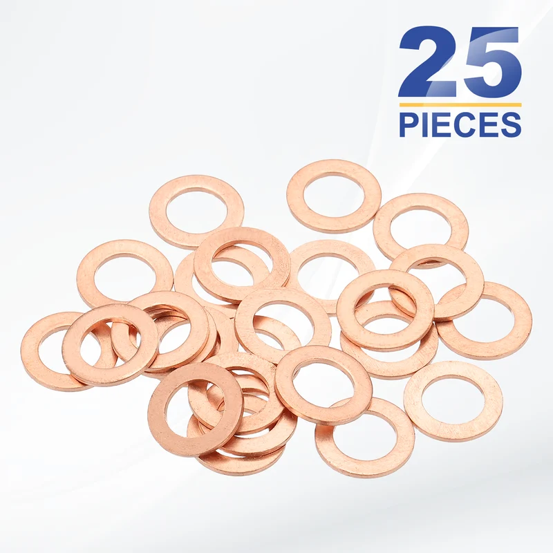M8x13x1mm Flat Washers, 25PCS Copper Automotive Drain Plug Gaskets, Purple