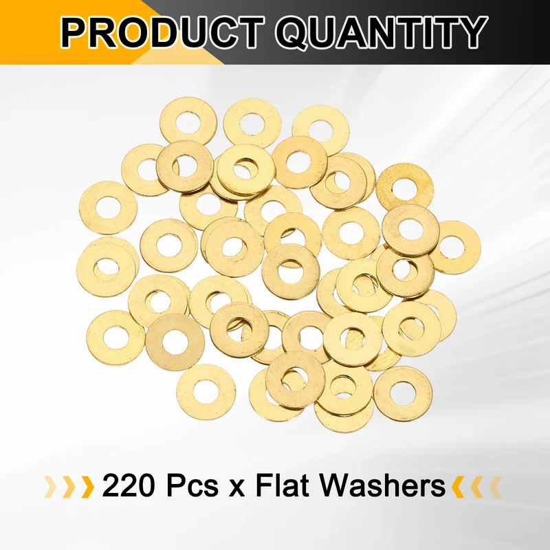 M3x8x0.5mm Flat Washer, 220PCS Brass Automotive Drain Plug Gasket, Golden