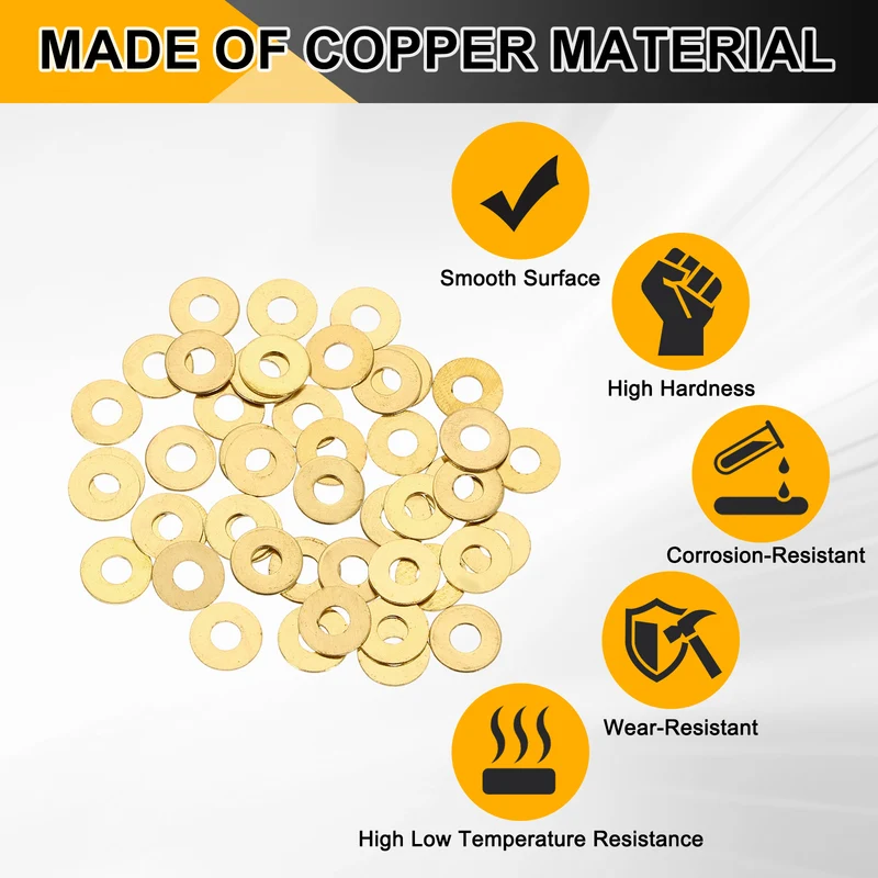 M3x8x0.5mm Flat Washer, 220PCS Brass Automotive Drain Plug Gasket, Golden