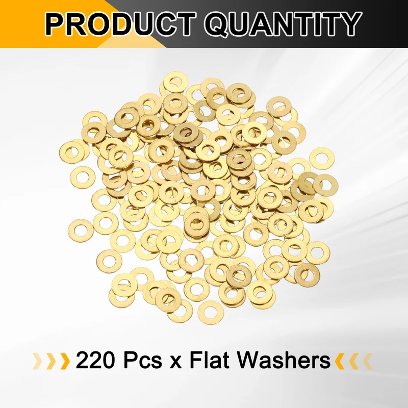 M3x7x0.5mm Flat Washer, 220PCS Brass Automotive Drain Plug Gasket, Golden