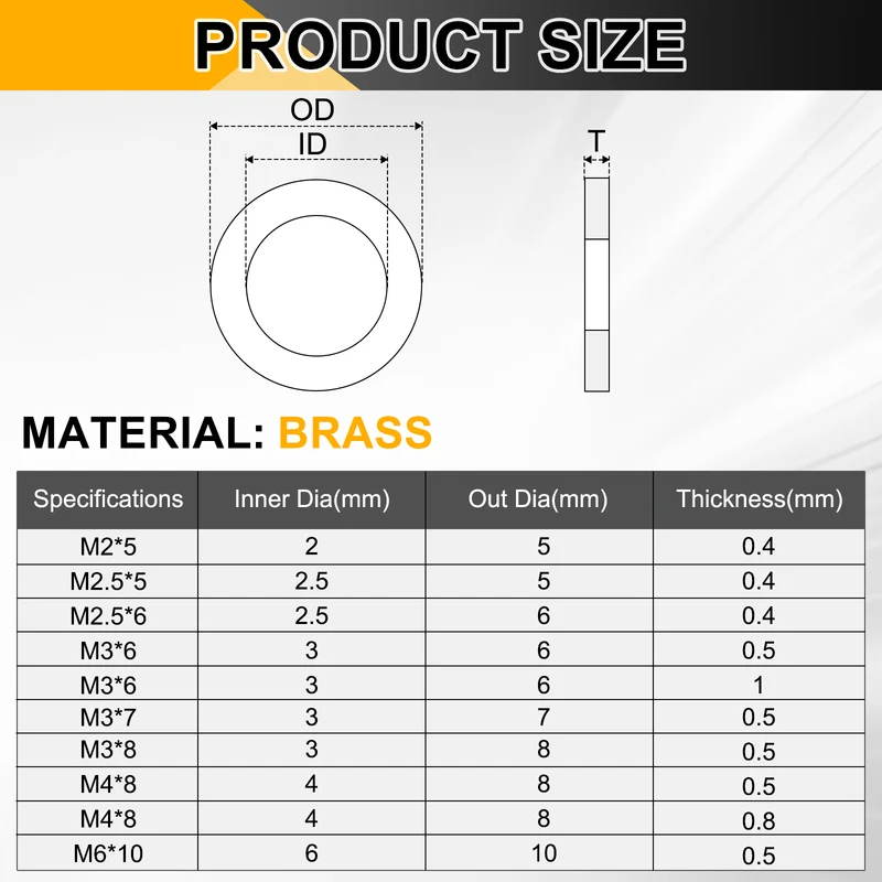 M3x6x1mm Flat Washer, 220PCS Brass Automotive Drain Plug Gasket, Golden