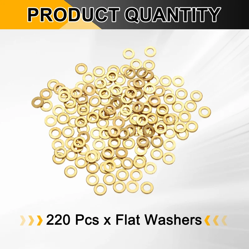 M3x6x1mm Flat Washer, 220PCS Brass Automotive Drain Plug Gasket, Golden