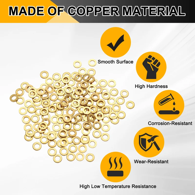 M3x6x1mm Flat Washer, 220PCS Brass Automotive Drain Plug Gasket, Golden