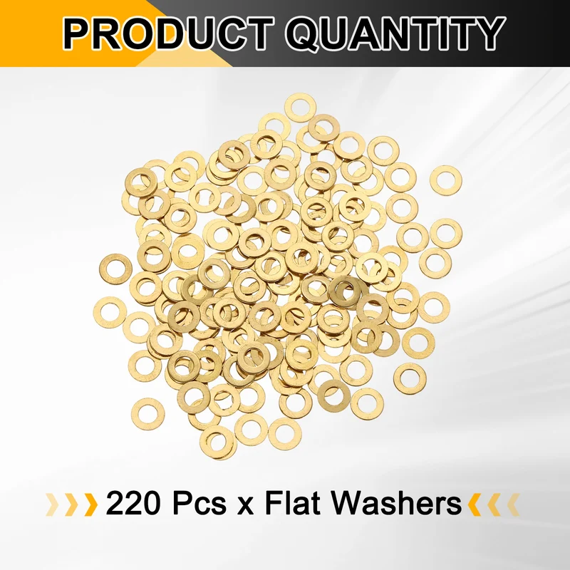 M3x6x0.5mm Flat Washer, 220PCS Brass Automotive Drain Plug Gasket, Golden