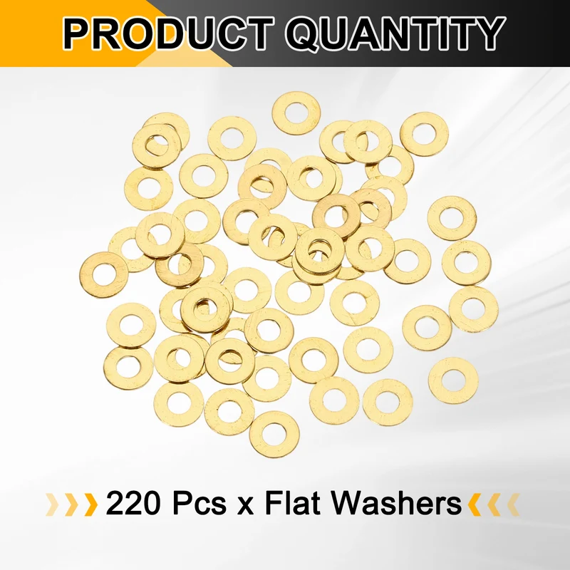 M2.5x6x0.4mm Flat Washer, 220PCS Brass Automotive Drain Plug Gasket, Golden