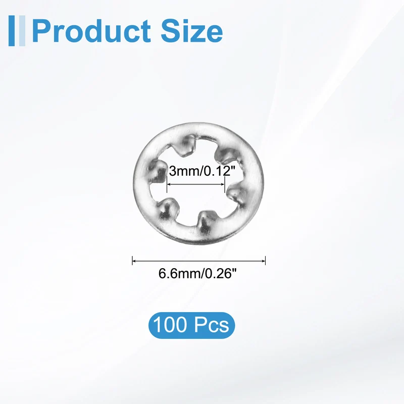 100Pcs 4# 304 Stainless Steel Internal Tooth Lock Washer