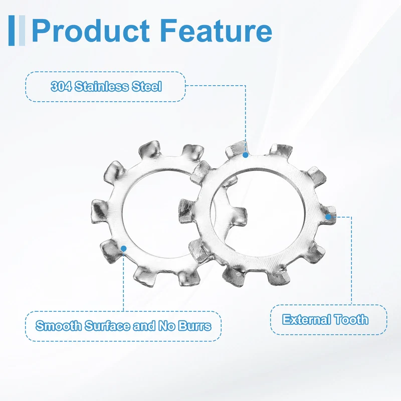 20Pcs 1/2" 304 Stainless Steel External Tooth Lock Washer
