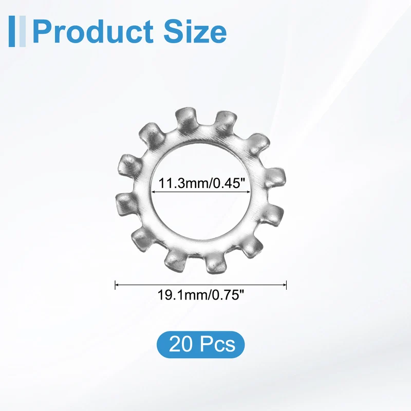 20Pcs 7/16" 304 Stainless Steel External Tooth Lock Washer