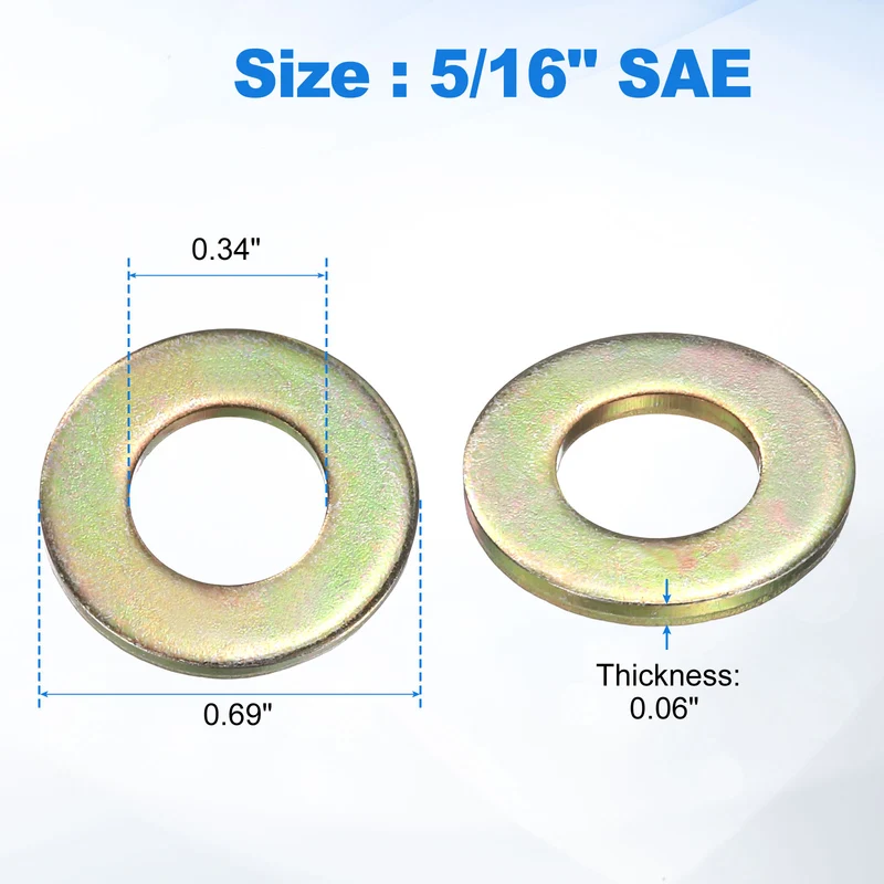 50Pcs 5/16" Carbon Steel SAE Flat Washers, 0.34" x 0.69" x 0.06", Zinc Yellow