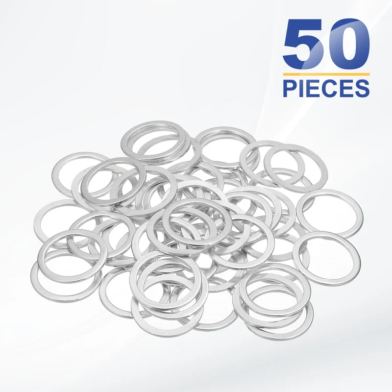 M22x28x1.5mm Flat Washers, 50PCS Aluminum Automotive Drain Plug Gaskets, Silver