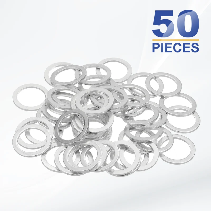 M18x24x1.5mm Flat Washers, 50PCS Aluminum Automotive Drain Plug Gaskets, Silver