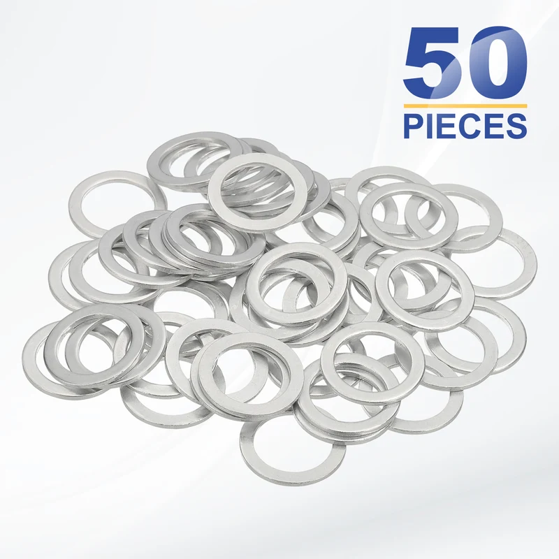 M16x22x1.5mm Flat Washers, 50PCS Aluminum Automotive Drain Plug Gaskets, Silver