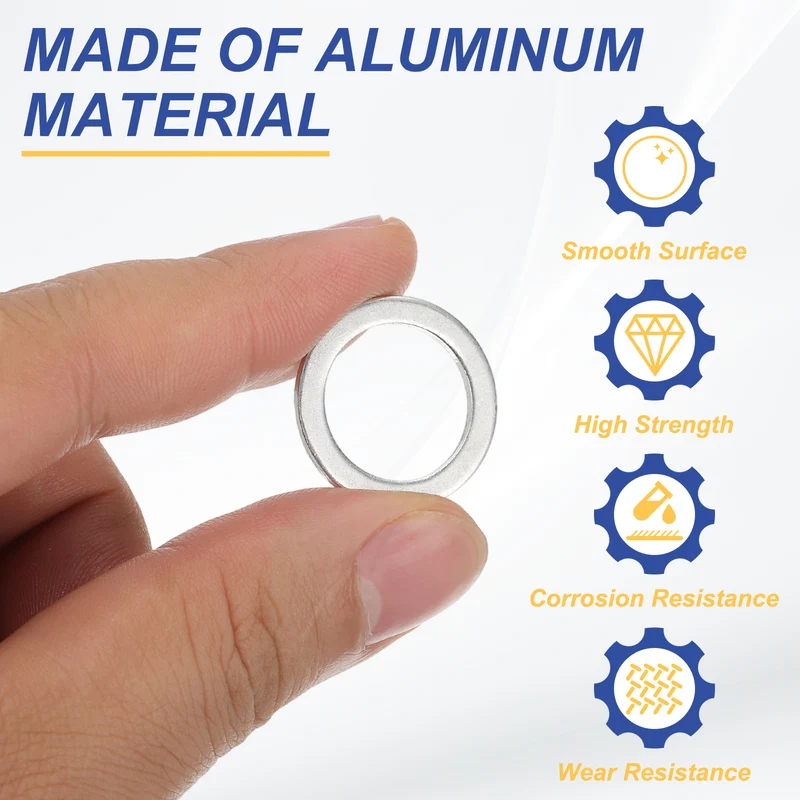 M16x22x1.5mm Flat Washers, 50PCS Aluminum Automotive Drain Plug Gaskets, Silver