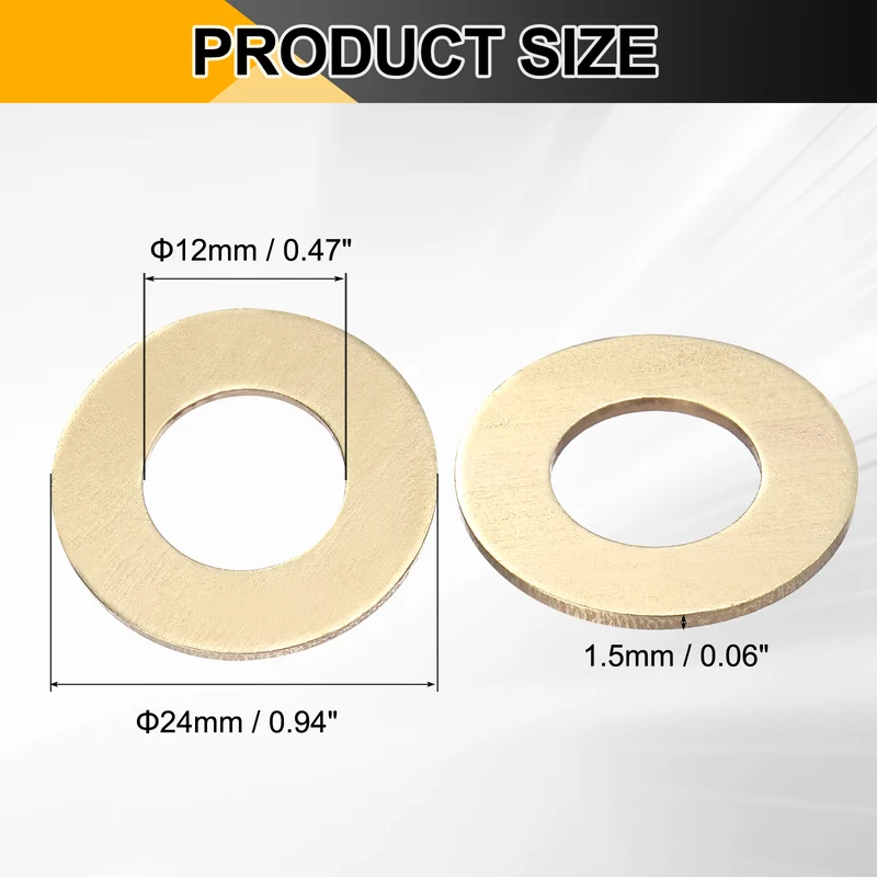 50Pcs M12 Flat Washer, 24mmx12mmx1.5mm Brass Sealing Washers for Screws Bolt