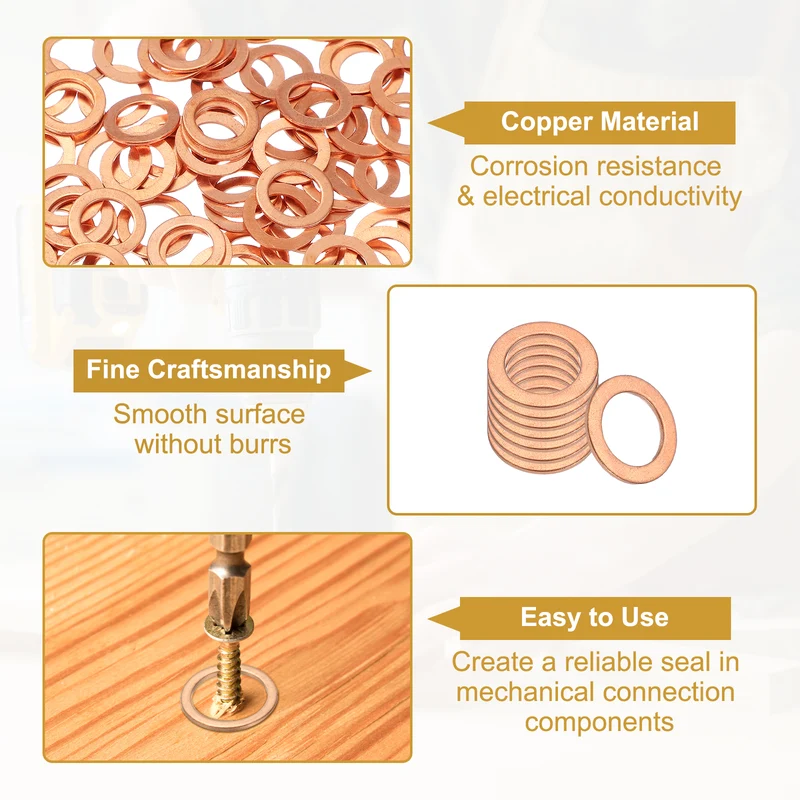M12 Copper Washer Sealing Ring, 100 Pieces 12mm ID 18mm OD 1mm Thickness Metric