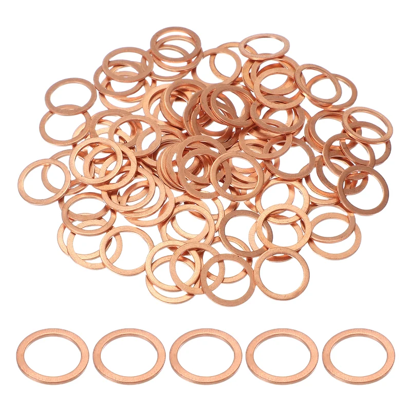 M12 Copper Washer Sealing Ring, 100 Pieces 12mm ID 16mm OD 1mm Thickness Metric