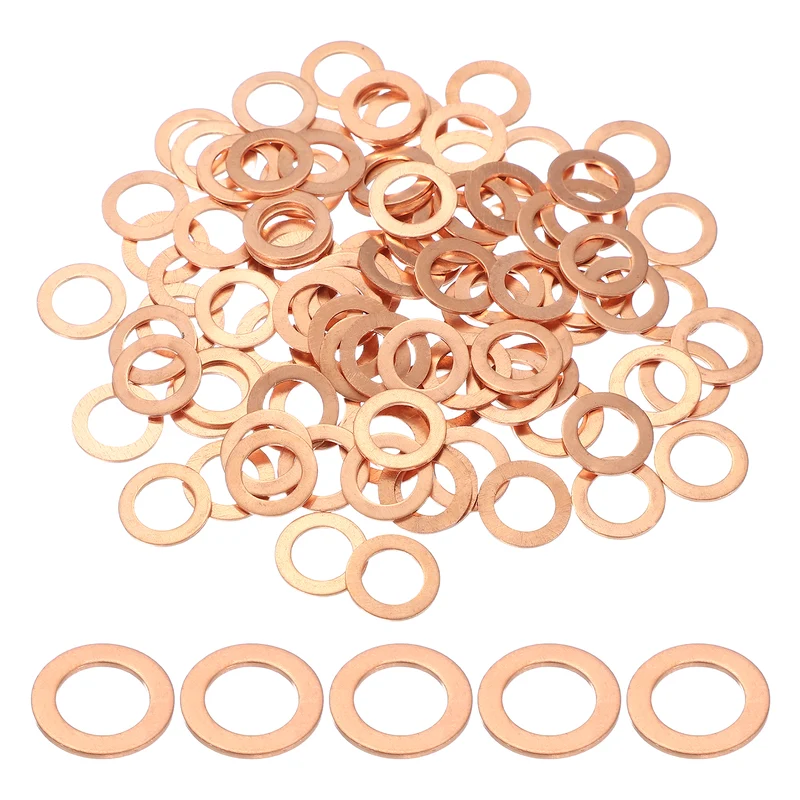 M10 Copper Washer Sealing Ring, 100 Pieces 10mm ID 16mm OD 1mm Thickness Metric