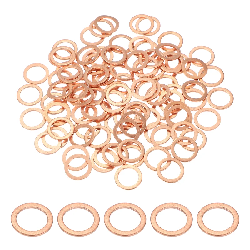 M10 Copper Washer Sealing Ring, 100 Pieces 10mm ID 14mm OD 1mm Thickness Metric