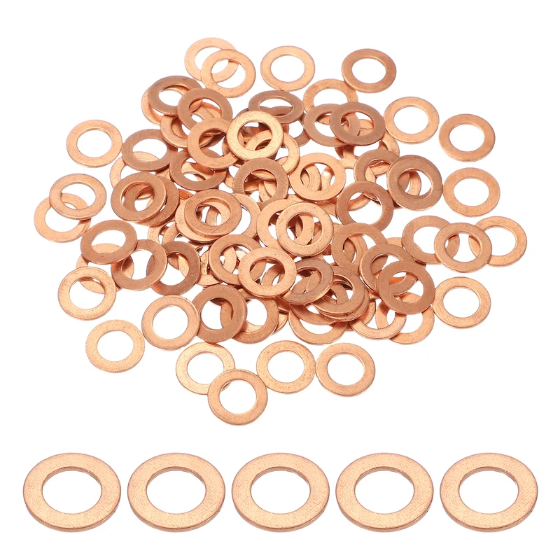 M8 Copper Washer Sealing Ring, 100 Pieces 8mm ID 14mm OD 1mm Thickness Metric