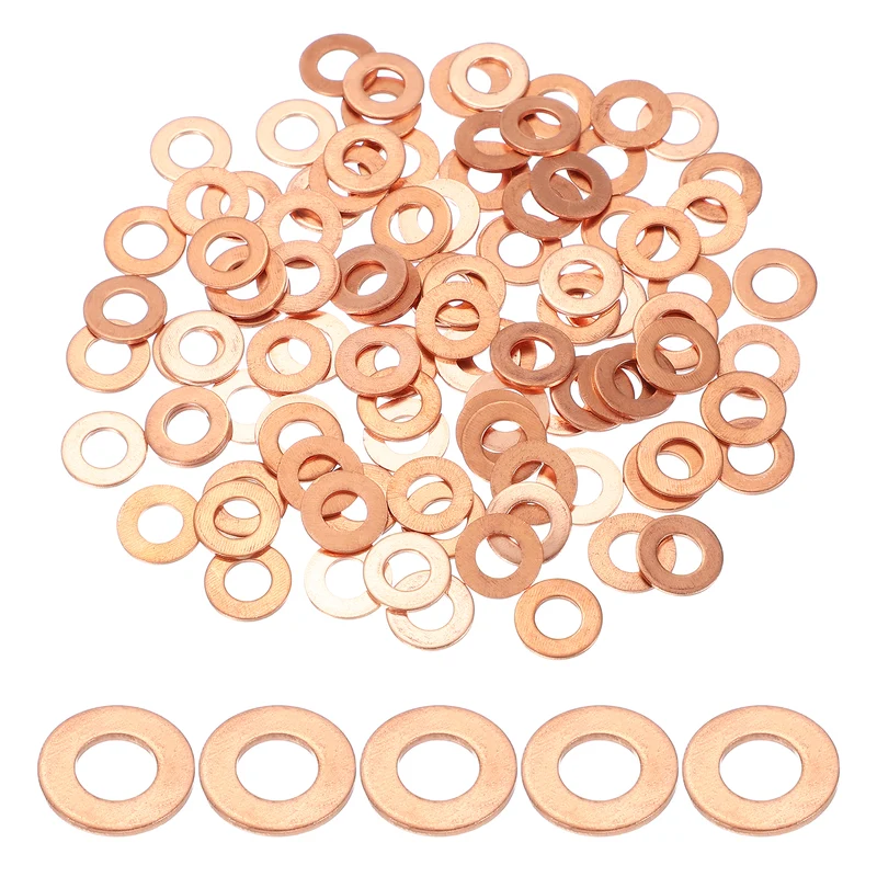 M6 Copper Washer Sealing Ring, 100 Pieces 6mm ID 12mm OD 1mm Thickness Metric