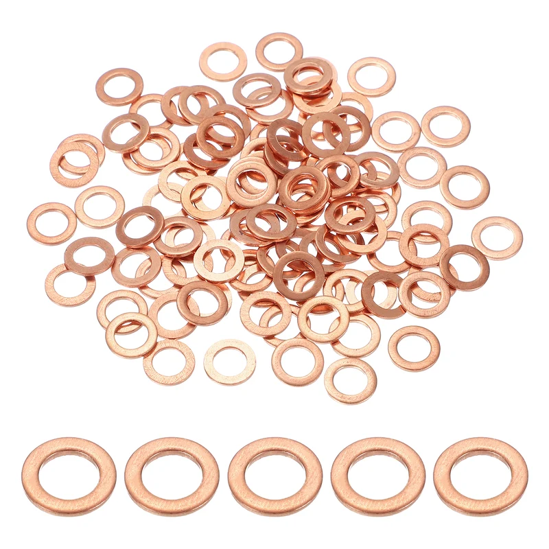 M6 Copper Washer Sealing Ring, 100 Pieces 6mm ID 10mm OD 1mm Thickness Metric
