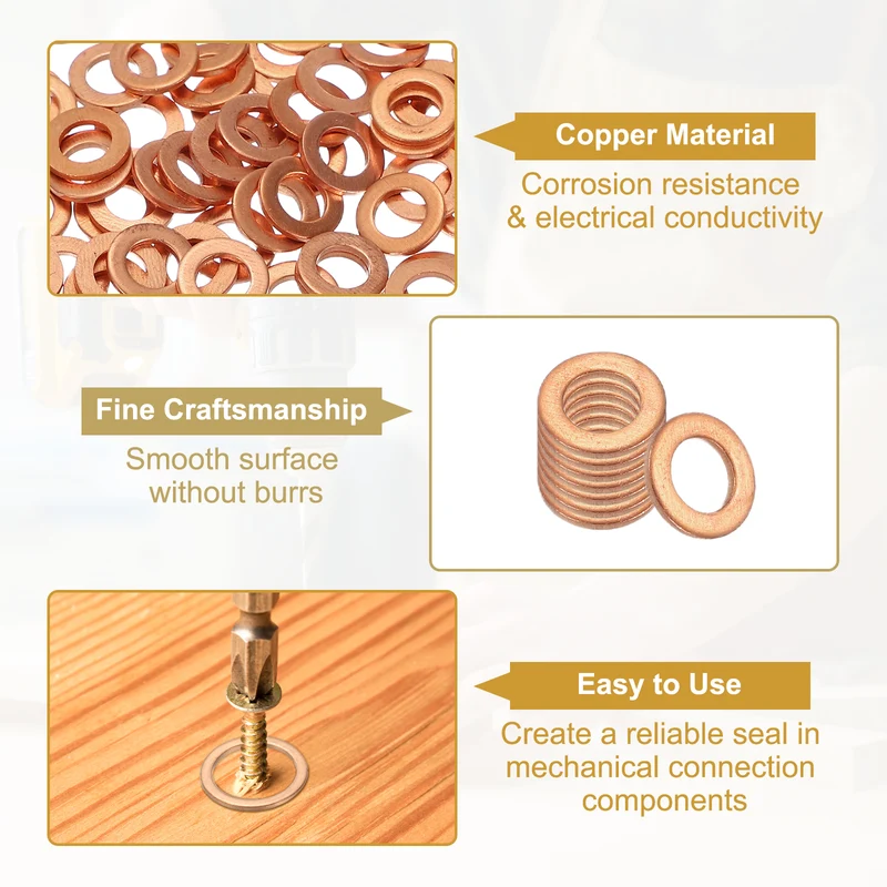 M5 Copper Washer Sealing Ring, 100 Pieces 5mm ID 9mm OD 1mm Thickness Metric
