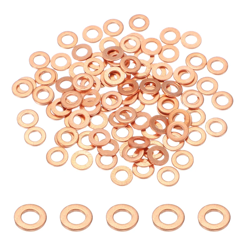 M4 Copper Washer Sealing Ring, 100 Pieces 4mm ID 8mm OD 1mm Thickness Metric