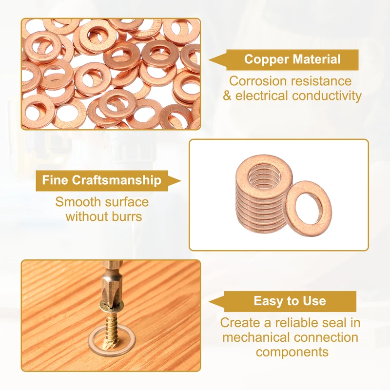 M4 Copper Washer Sealing Ring, 100 Pieces 4mm ID 8mm OD 1mm Thickness Metric