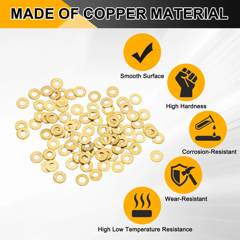 M2.5x5x0.4mm Flat Washer, 220PCS Brass Automotive Drain Plug Gasket, Golden