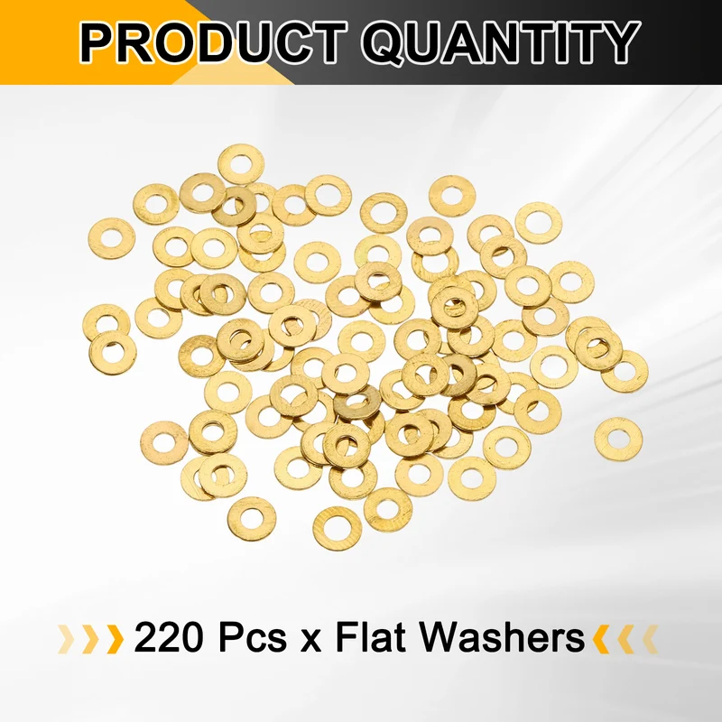 M2x5x0.4mm Flat Washer, 220PCS Brass Automotive Drain Plug Gasket, Golden