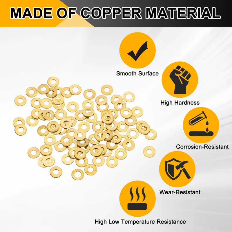 M2x5x0.4mm Flat Washer, 220PCS Brass Automotive Drain Plug Gasket, Golden