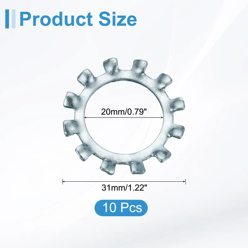 10Pcs 3/4" Zinc-Plated Carbon Steel External Tooth Lock Washer