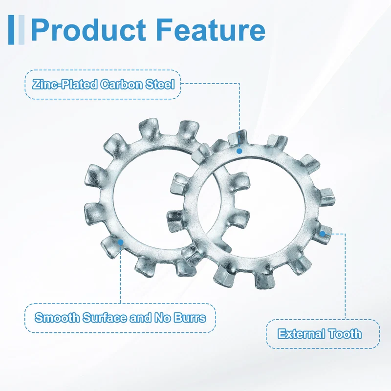 10Pcs 3/4" Zinc-Plated Carbon Steel External Tooth Lock Washer