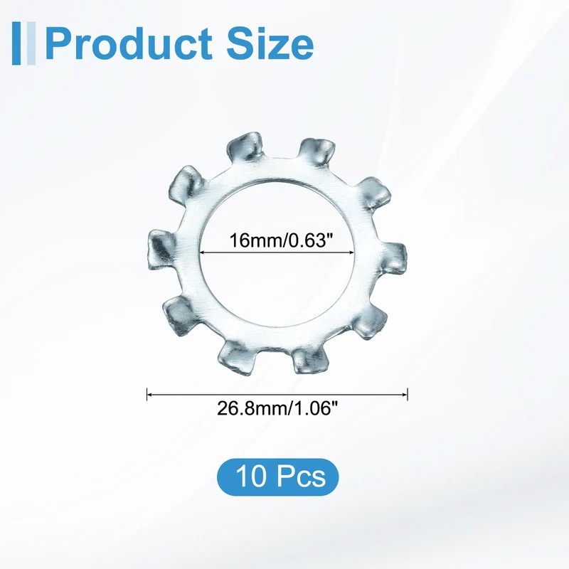 10Pcs 5/8" Zinc-Plated Carbon Steel External Tooth Lock Washer