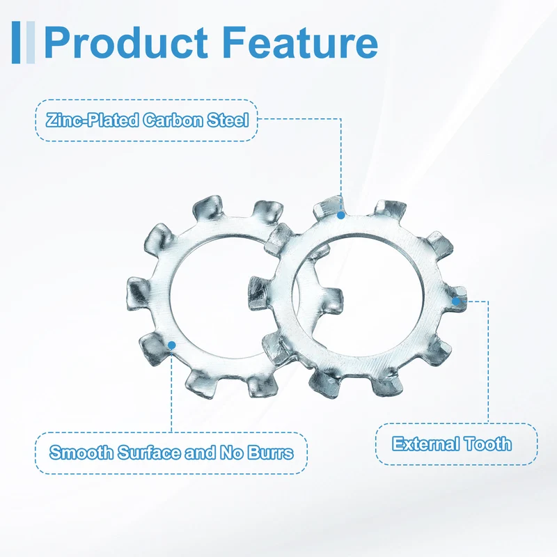 20Pcs 1/2" Zinc-Plated Carbon Steel External Tooth Lock Washer